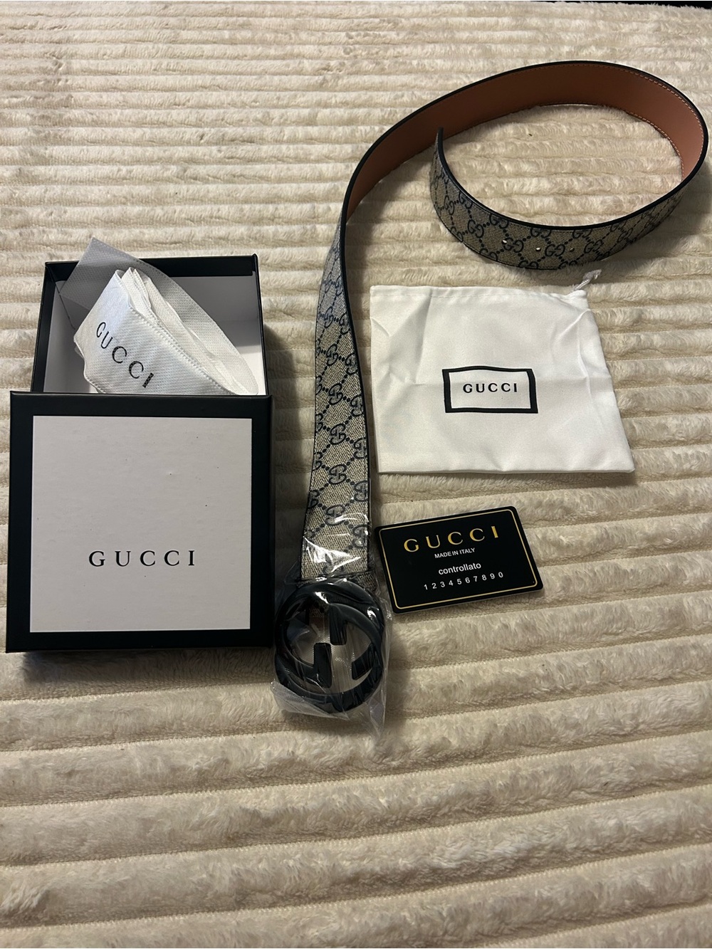 Gucci Brown GG Supreme Canvas Belt with Black Interlocking G Buckle